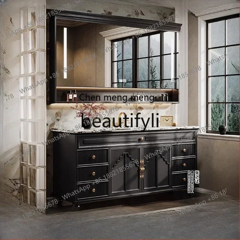 ss8350 New oak French retro bathroom cabinet combination bathroom solid wood washstand floor cabinet