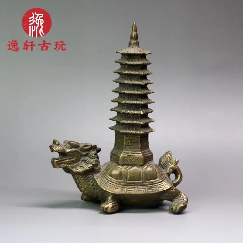 Pure , nine-story dragon turtle back tower, copper artifact, home and office decorative craft ornament