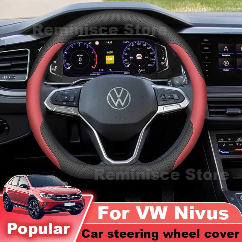 Leather Steering Wheel Cover For Volkswagen Nivus 2020-2027 Ultra Thin Non Slip Auto Steering Wheel Cover VW Nivus Accessories