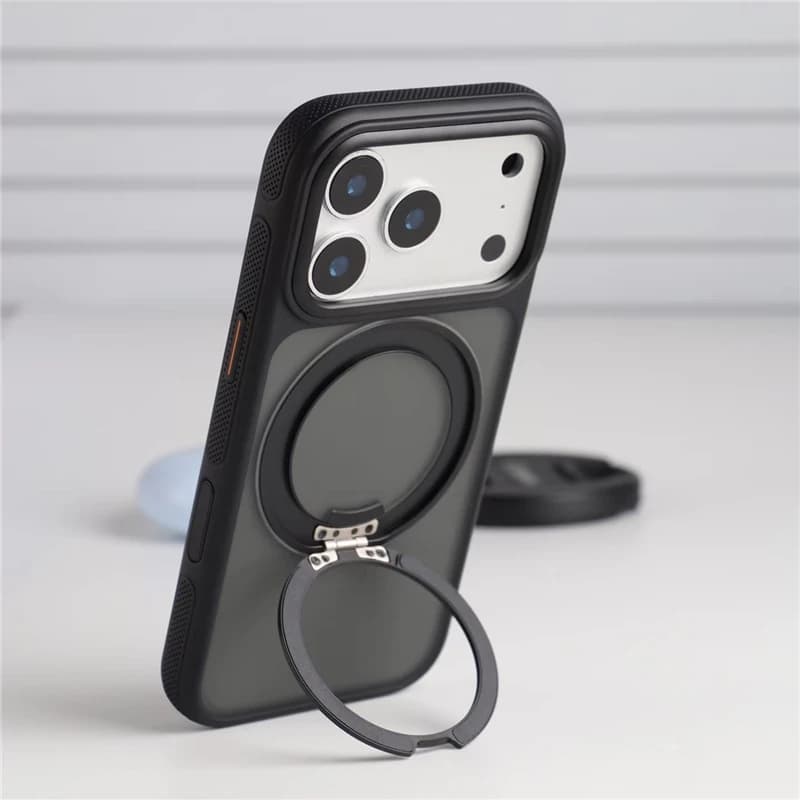 Magnetic Rotating Holder Anti-Slip Border Armor Case for iPhone 17Promax 18Pro 17Pro Touch Camera Button For Magsafe Hard Cover