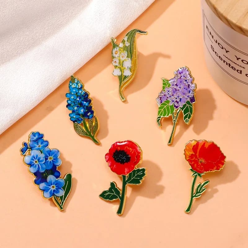 Vintage Flower Brooch Rose Lilac Lily of The Valley Alloy Pin Badge for DIY Clothes Bags Shoes Hat Scarf T-shirt Jeans Unisex