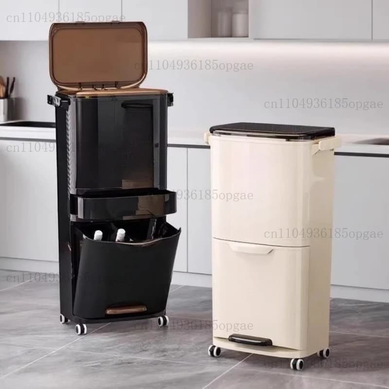 Trash Can Household Kitchen Special No Bending Belt Wheels Dry and Wet Separation