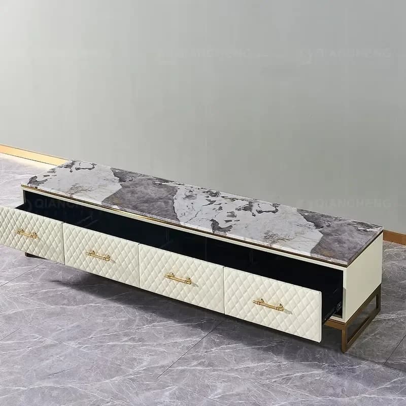 Stainless Steel Frame Tv Shelf Television Stand Gold Modern Marble Tv Stand