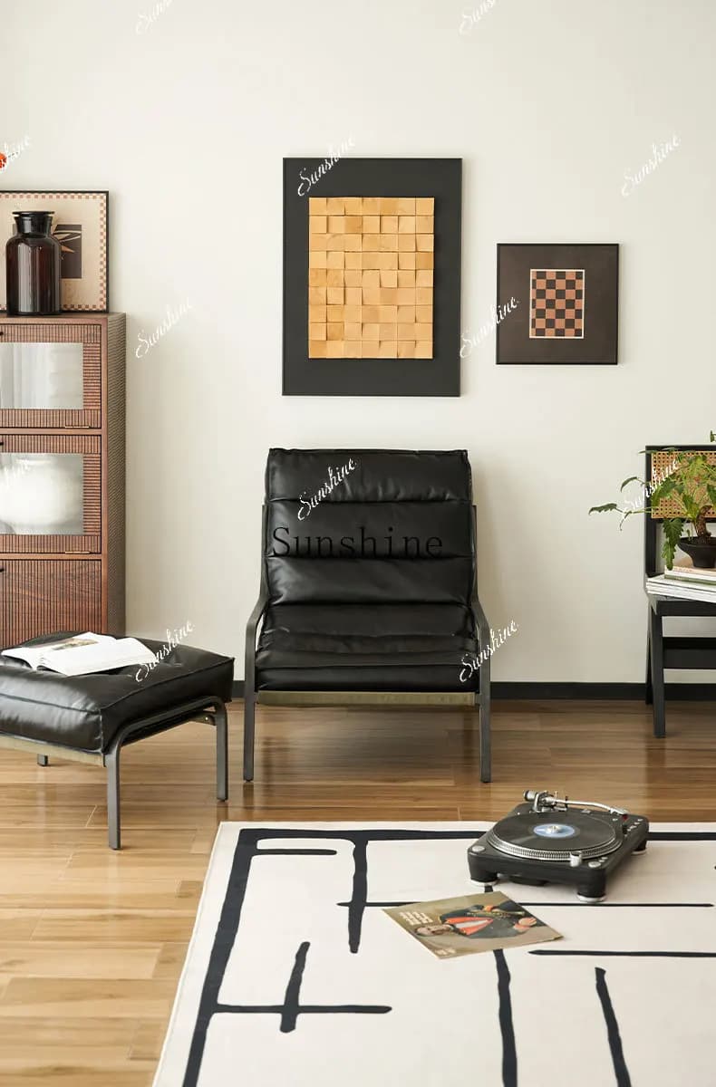 Leather retro single recliner with pedals Solid wood medieval living room Lazy sofa  FT