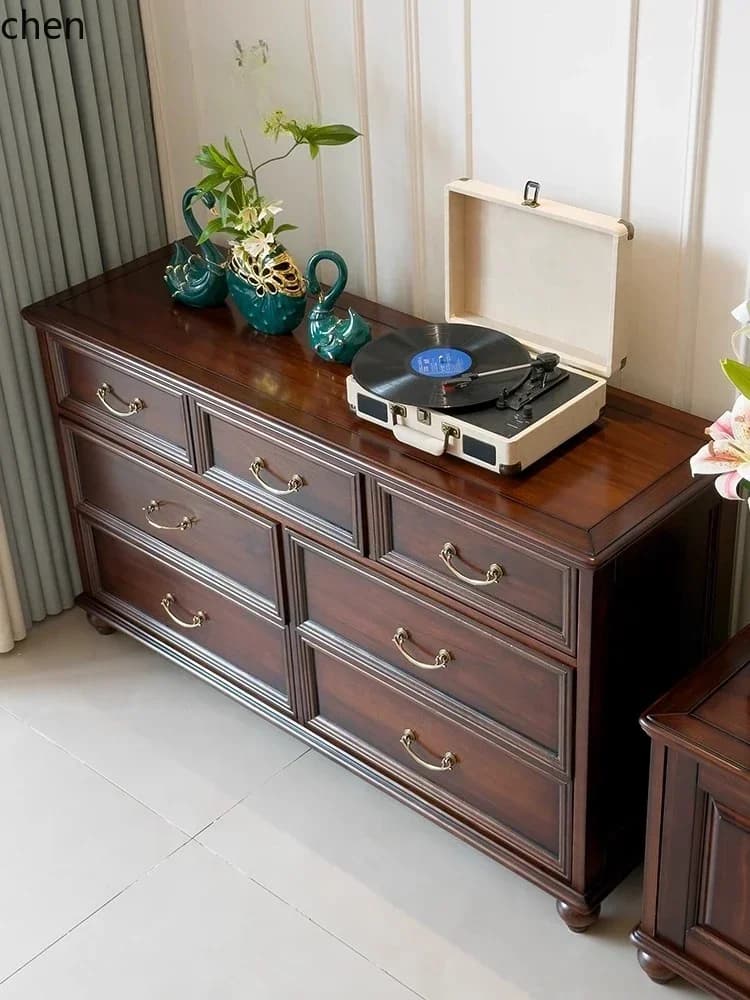 DSALiving Room Pure Solid Wood Chest of Drawers Vintage Dining Side Cabinet Bedroom Solid Wood Storage Cabinet