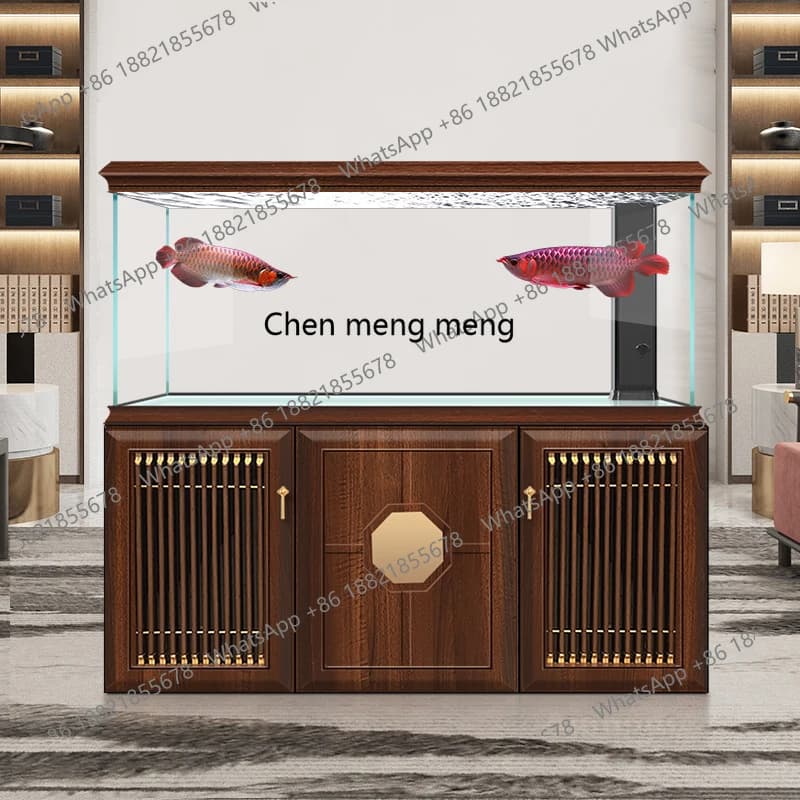 Solid wood ultra-white glass fish tank living room household floor-to-ceiling filter large arowana tank