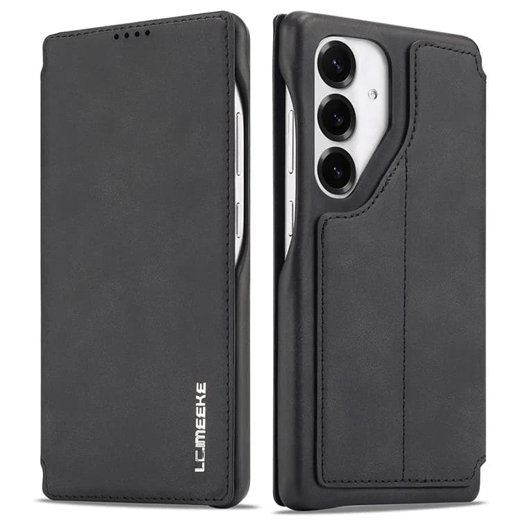 LC.IMEEKE For Samsung Galaxy S25 Case Card Holder Stand Leather Phone Cover - Black
