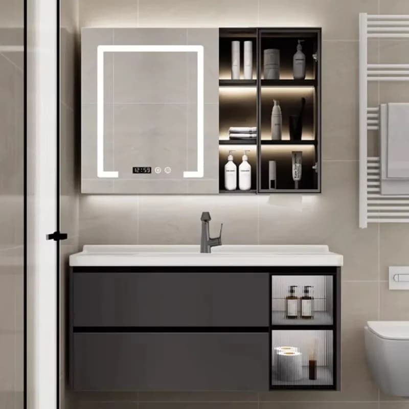 Light Modern Bathroom Cabinet Nordic Waterproof Shelf Drawers Bathroom Vanity Toilet Mirror Wood Mobiletto Bagno Home Furniture