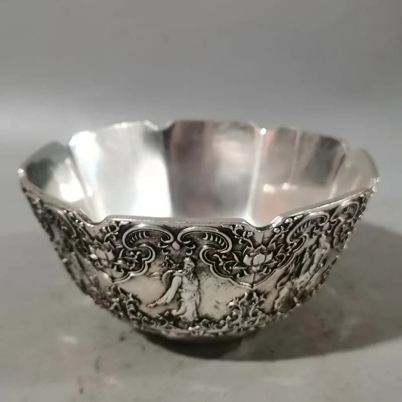 Antique Bronzeware Collection: Qing Dynasty Qianlong Era Gilt Silver Embossed Eight Immortals , Bronze Bowl, Home Decorative