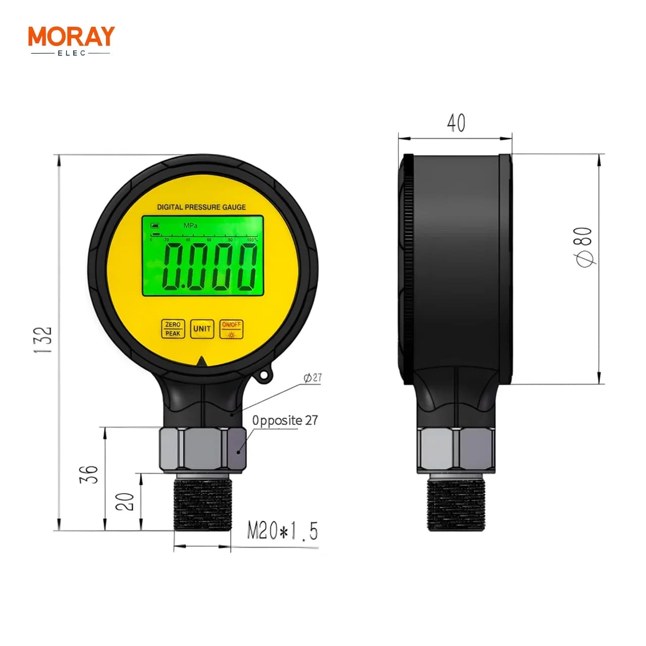 Moray ME260P 4-20Ma IP65 Battery Powered Low Consumption LCD Test Instruments Digital Pressure Gauge
