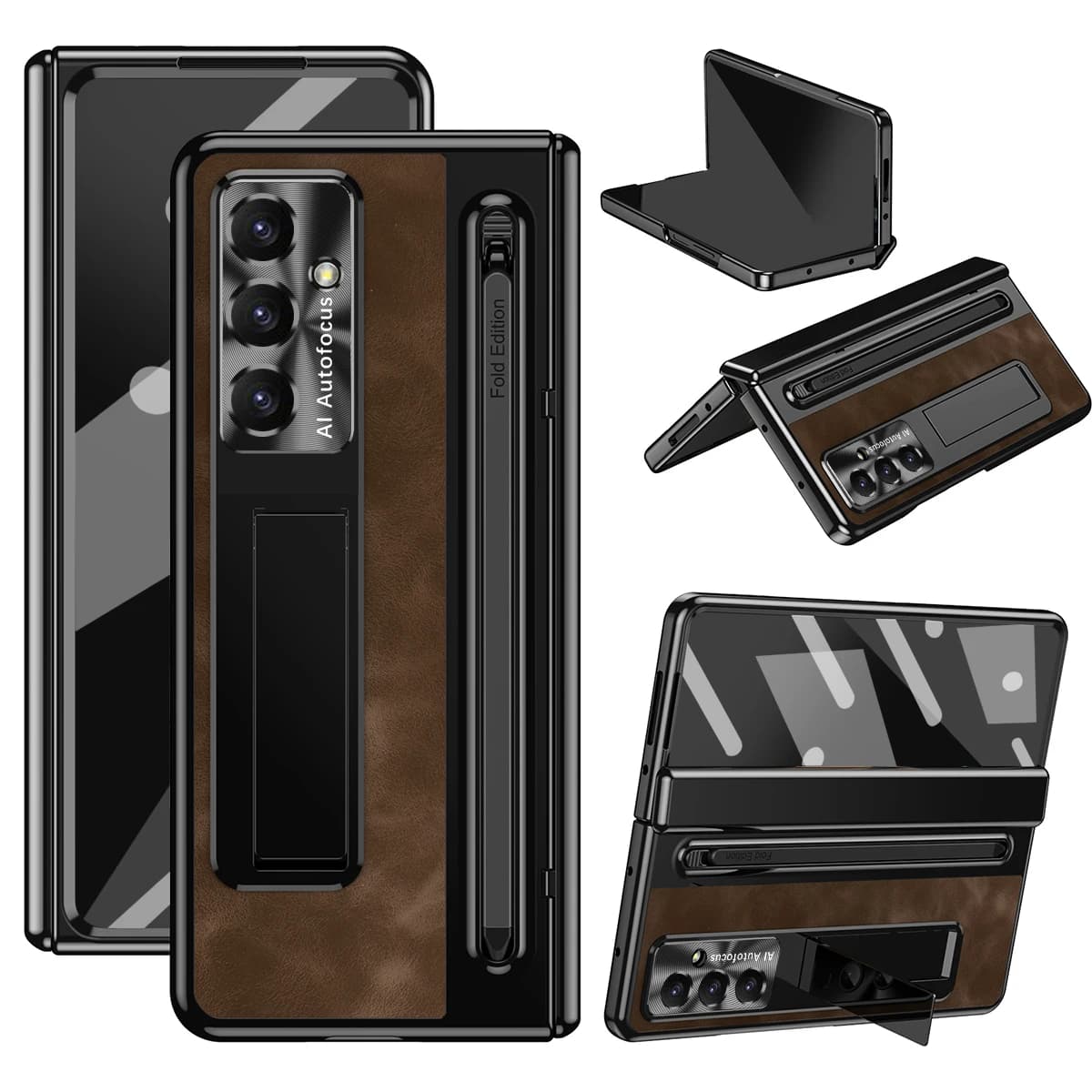 Classic Vintage Leather Texture Cover, Tempered Glass Film, Pop-Up Pen Slot & Stylus for Samsung Z Tri-Fold Fold 7/6/5/4