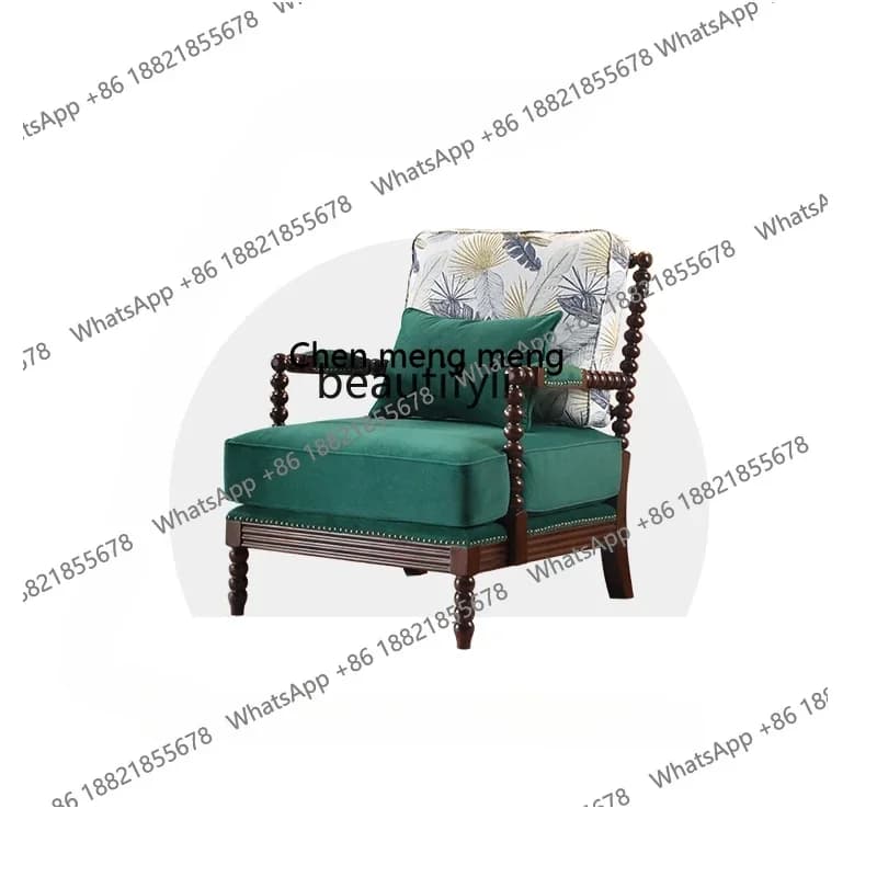 xx1All solid wood single sofa chair bedroom living room balcony fabric solid wood retro casual chair