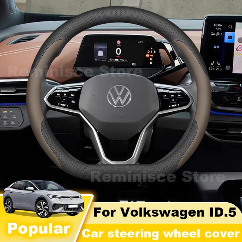 Leather Car Steering Wheel Cover For Volkswagen ID5 ID 5 ID4 ID 4 CROZZ 2020-2025 2026 Non Slip Steering Wheel Cover Accessories