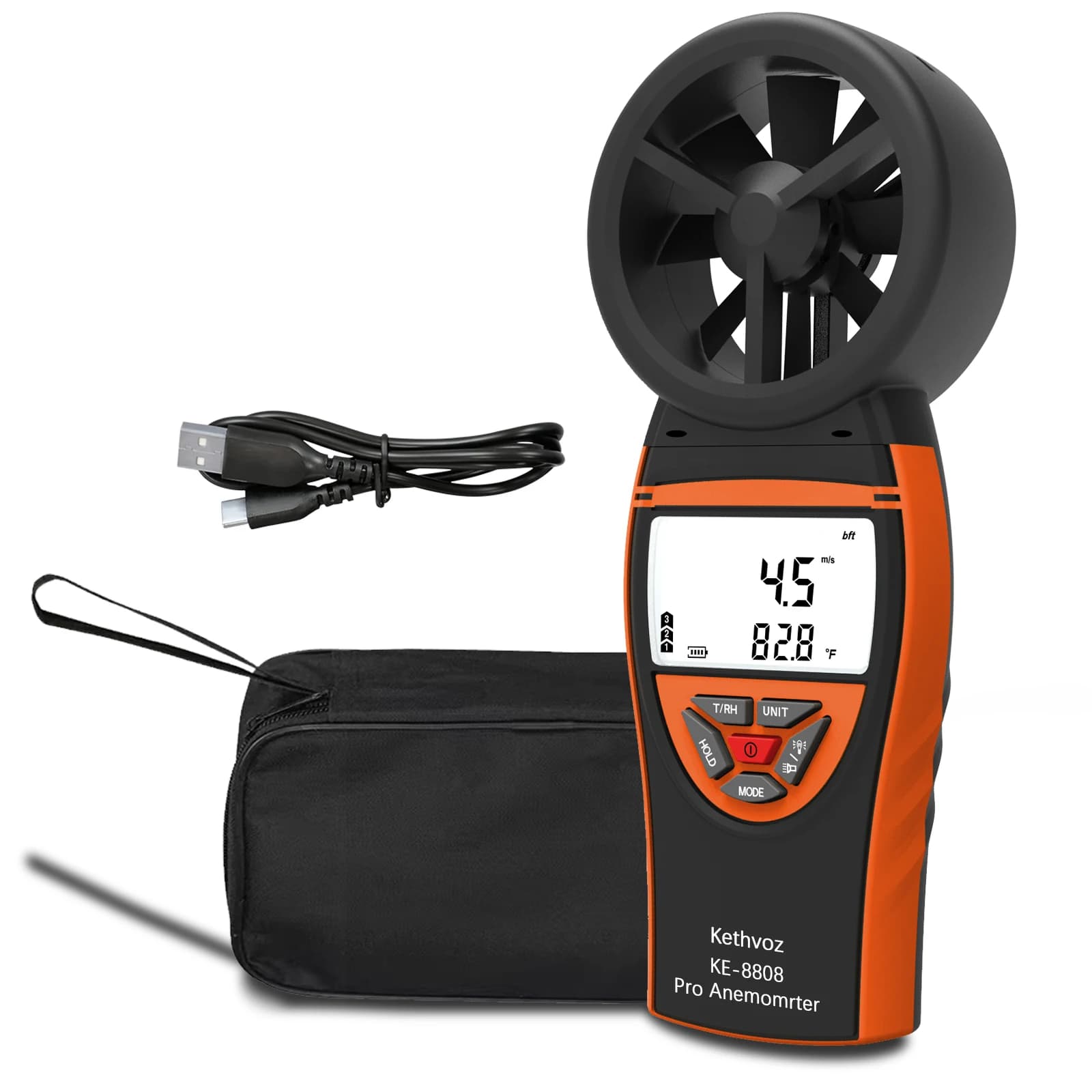 Handheld Anemometer for Wind Speed Temp Humidity, Digital Rechargeable Air Flow Gauge Meter, Portable CFM Measuring Device