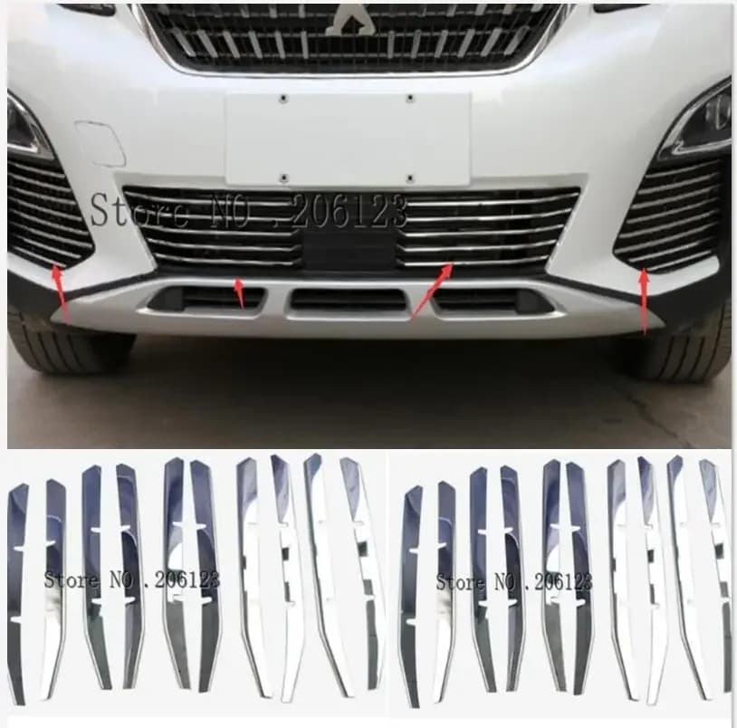 For Peugeot 3008GT 3008 2016 17 18 2019 / 5008GT 2017 2018 Stainless Front Head Grill Grille Bottom Decoration Strip Trim 26pcs