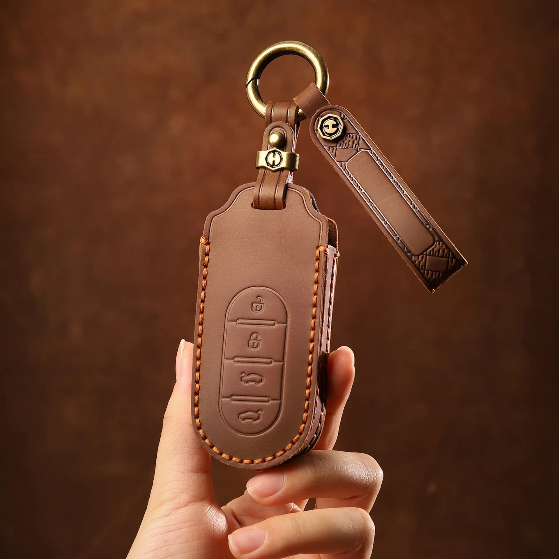 Top Grain Leather Car Key Case For Smart #5,Full Coverage Remote Key Cover Shell With Keychain,Auto Key Protector Accessories