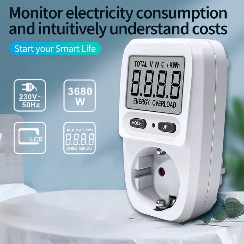 Digital LCD Power Meter Wattmeter AC 110V 220V Wattage Kwh Electricity Energy Meter EU GER Socket Plug Kilowatt Power Analyzer