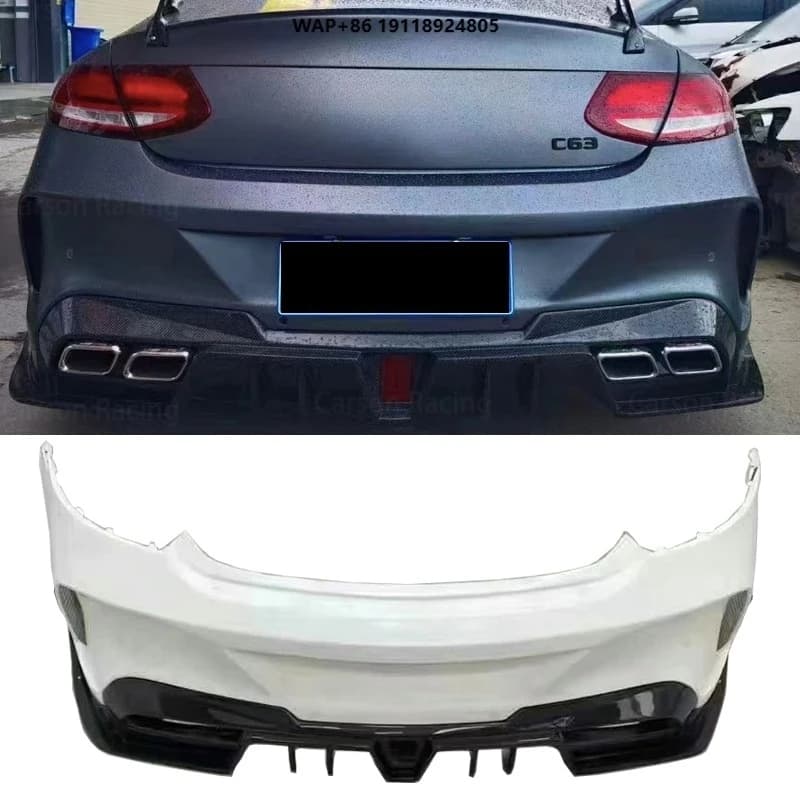Real Carbon Fiber IMP Style Tail Fin Bodykit Custom Rear Bumper for  C-Class W205 Coupe Fit for C205 Cars