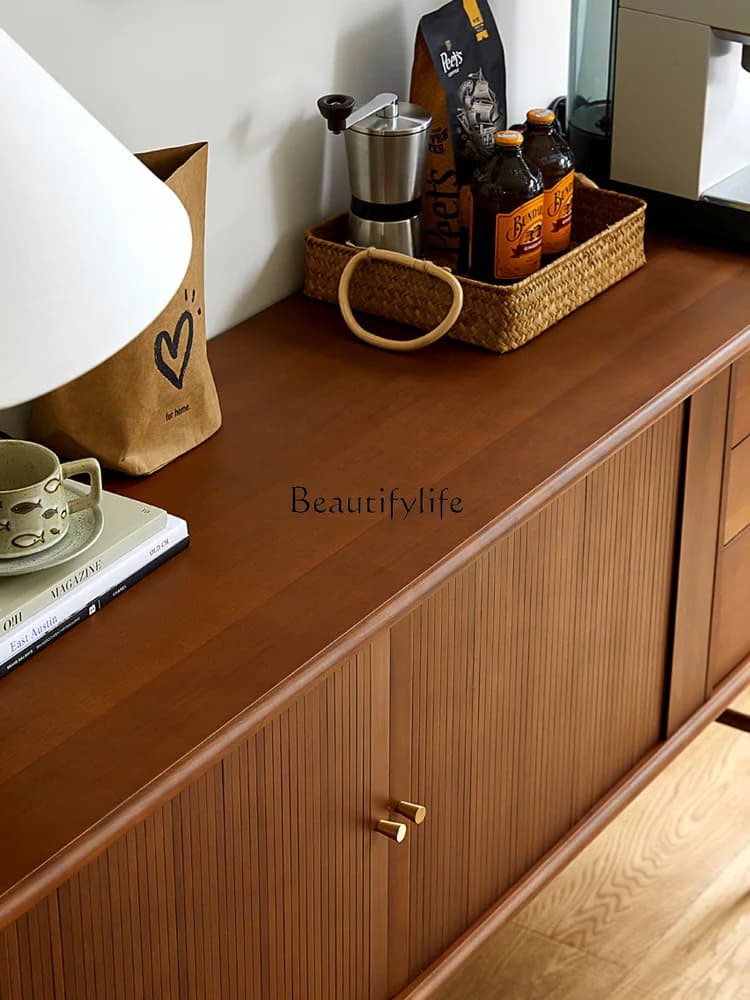 5Nordic retro solid wood dining side cabinet modern simple living room entrance wall locker