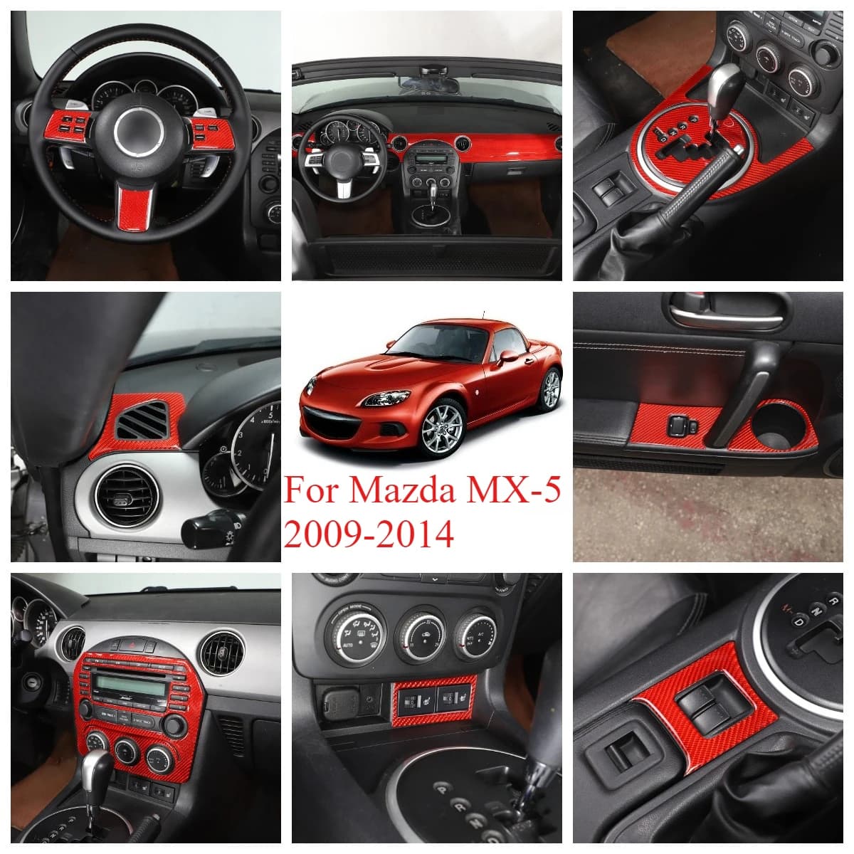 For 2009-2014 Mazda MX-5 NC Soft Carbon Fiber Car Center Control Dashboard Steering Wheel Door Armrest Decorative Accessories