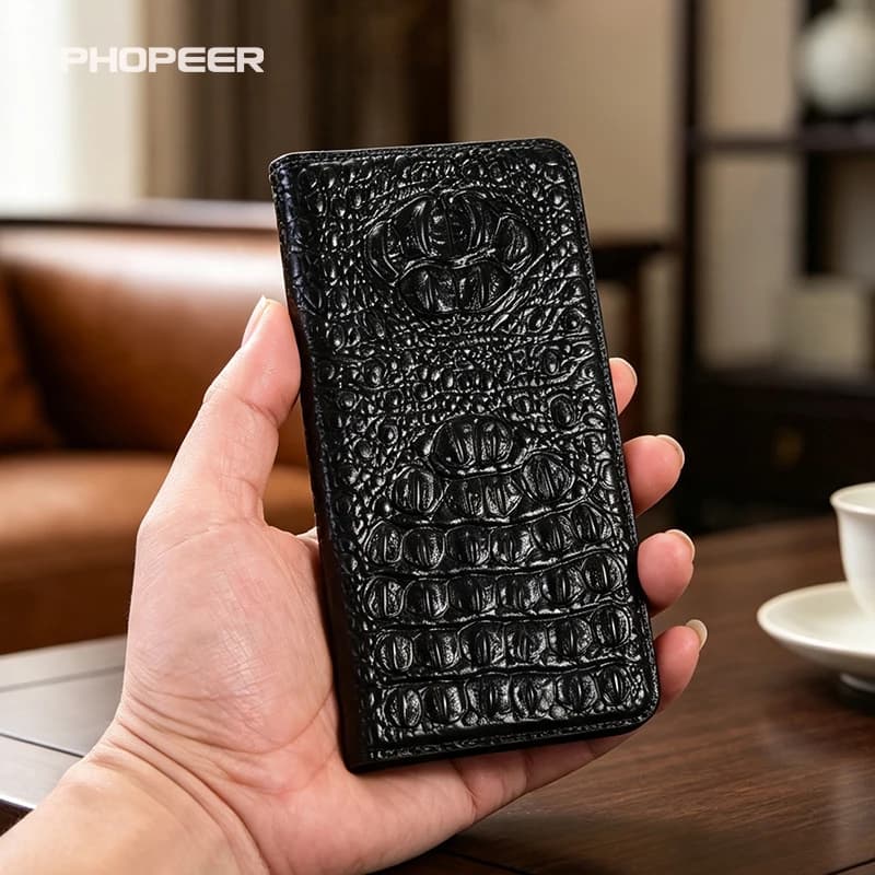 Luxury Genuine Leather Case for Xiaomi Poco C75 C71 C65 C55 C51 C50 C40 C31 C3 4G 5G 3D Crocodile Claw Flip Magnetic Phone Case