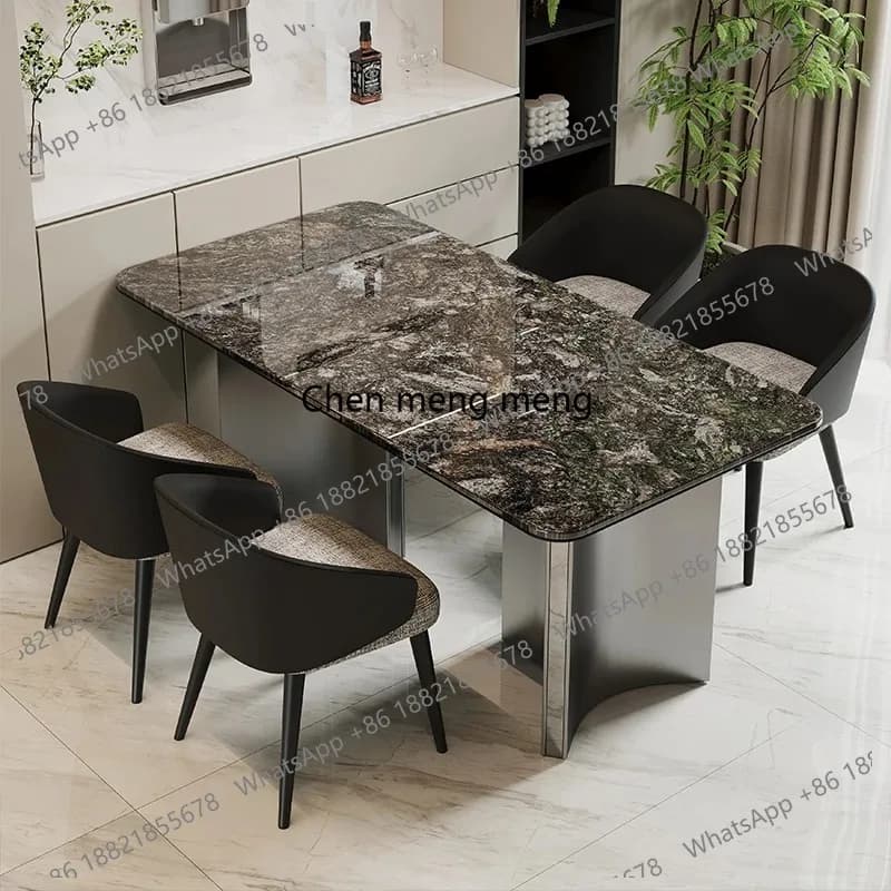 Waterproof Italian Dining Tables Marble Effect Luxury Modern Dining Tables Stone Natural Mesa Con Sillas Comedor
