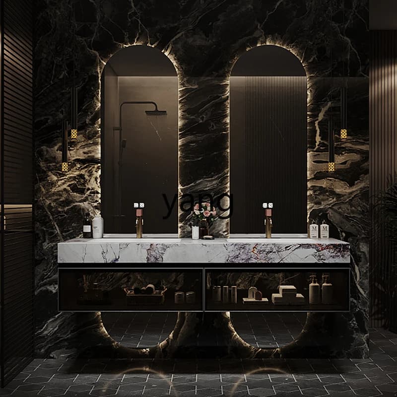 LT modern light luxury bathroom cabinet combination rock slab seamless ceramic integrated basin washstand