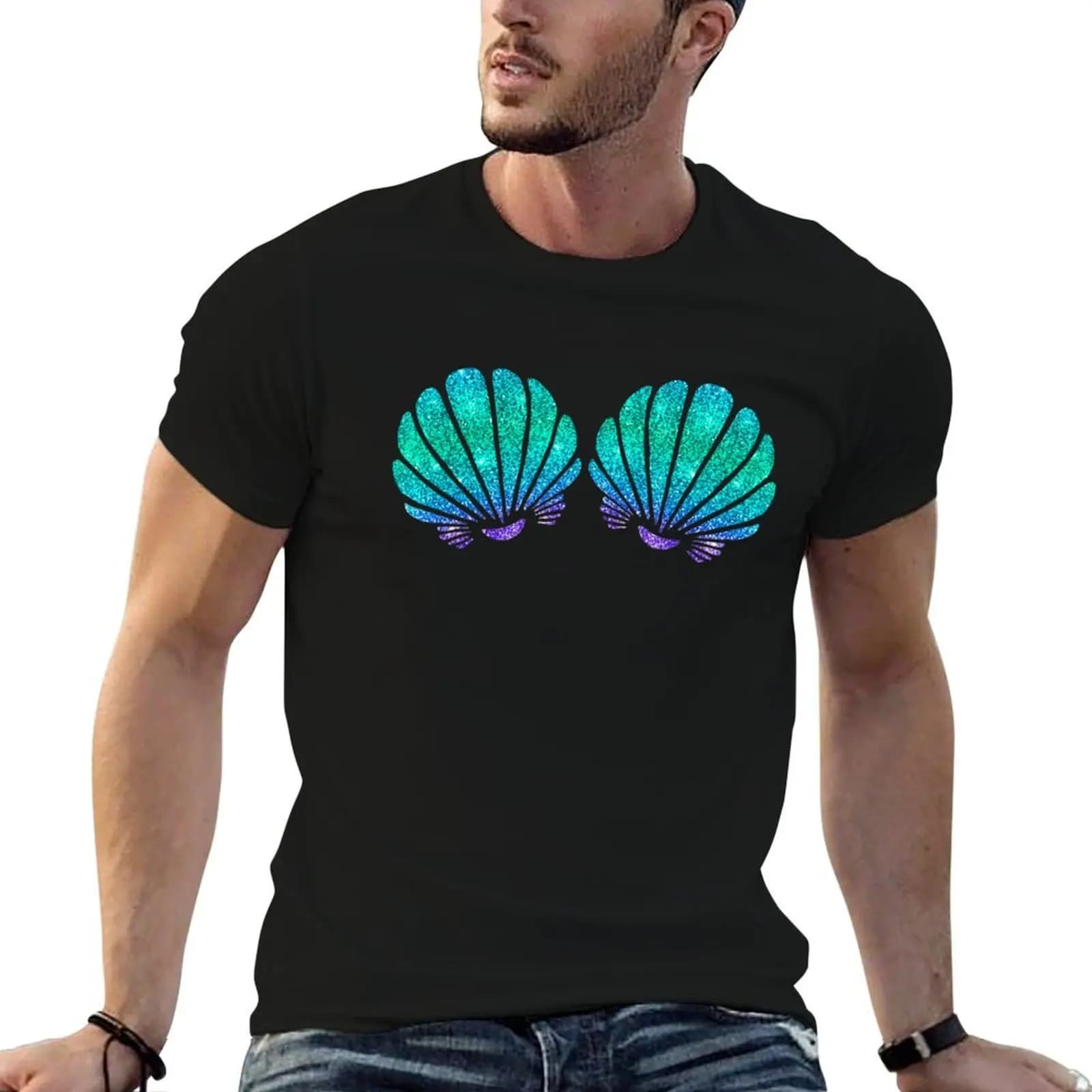 Funny Mermaid Sea Shell Bra Costume Halloween T-Shirt tops vintage anime shirt mens designer clothes
