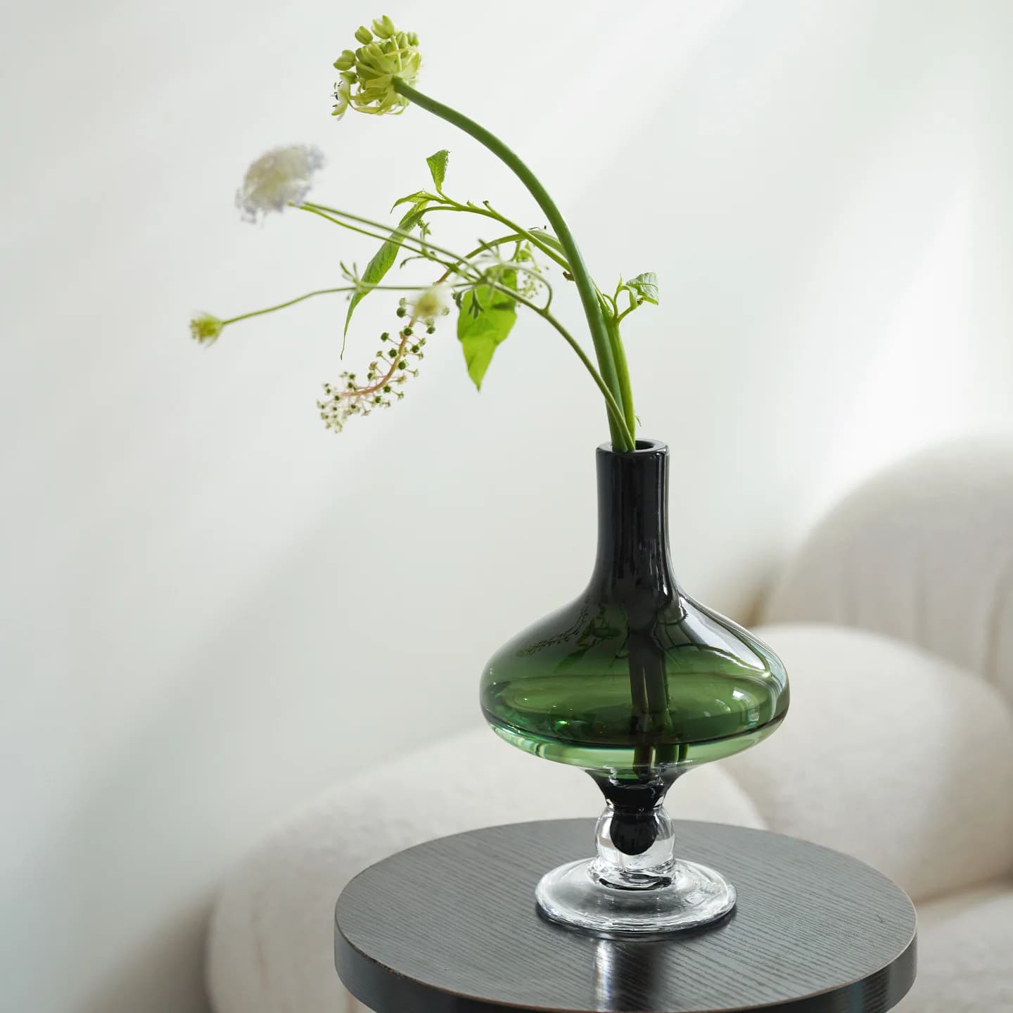 Medieval Dark Green Glass Fine Mouth Tall Flower Device Niche Design Guanyin Bottle Water Raising  Soft Decorative Ornament