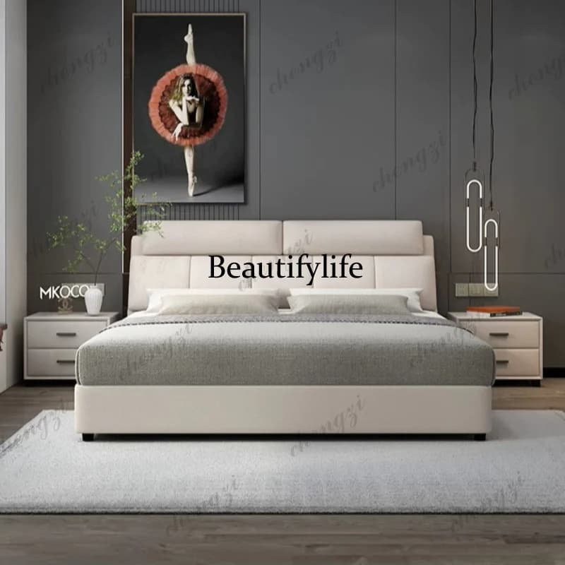 K182 Modern light luxury leather double queen wedding bed frame bedroom beds and bed frames furniture
