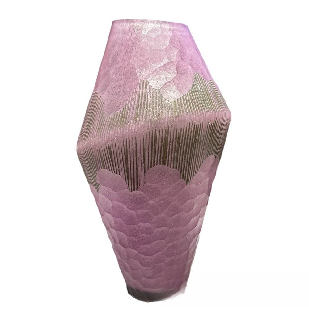 Light luxury high-end pink grinding engraved flower bottle dining table creative ornament flower arrangement decorative glass