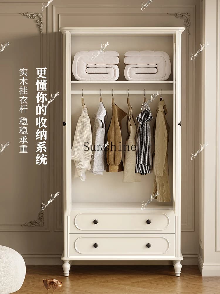 White solid wood wardrobe household bedroom two-door wardrobe simple small apartment  FT