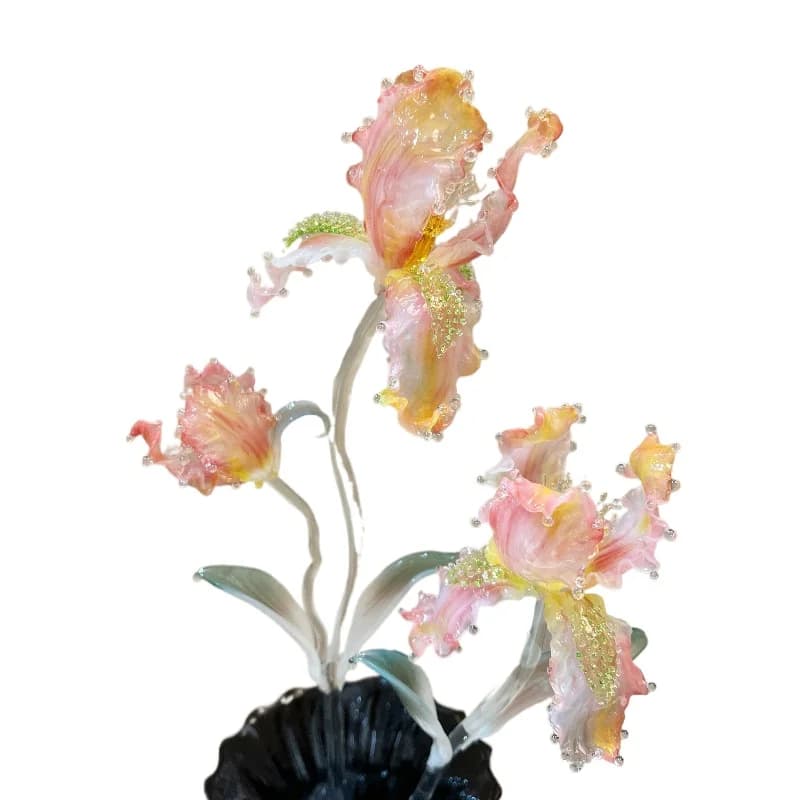 [Colorful Iris Flower] Pure handmade glazed flower, intangible cultural heritage lamp glass immortal flower, home ornament free