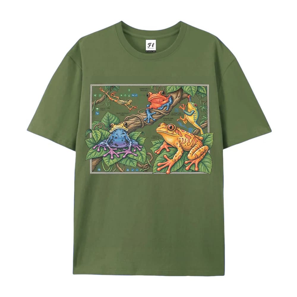 Tropical Tree Frog Graphic T Shirt Colorful Rainforest Animal Print Unisex Vintage Nature Lover Short Sleeve Tee