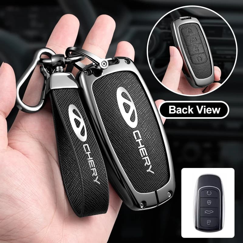 Metal Leather Car Smart Key Case Cover For Chery Tiggo 8 Pro Tiggo 8plus New Arrizo 5 Plus 7pro Keychain Protective Shell