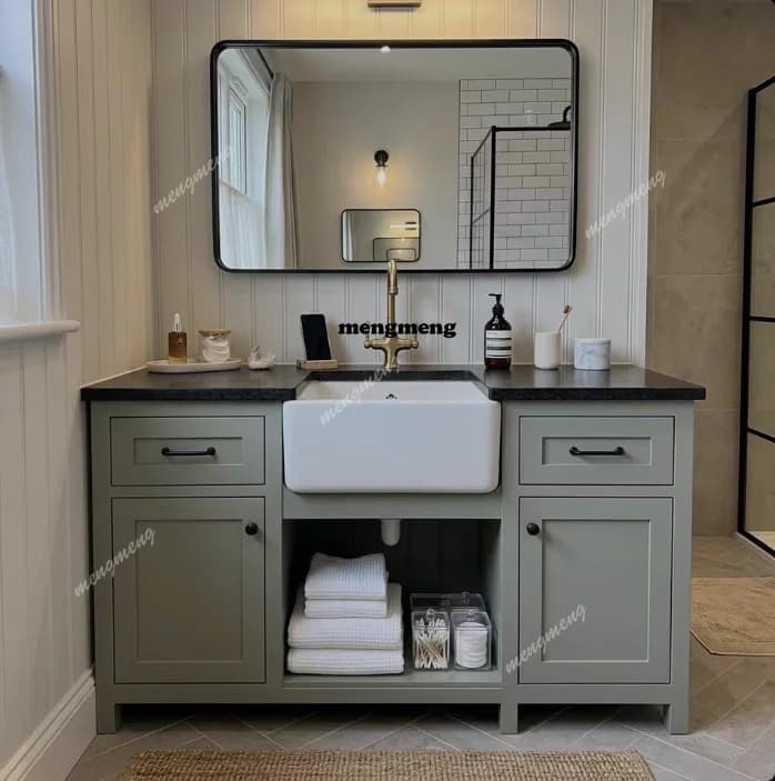 Balcony American rock slab under the counter basin bathroom cabinet combination open grid locker oak floor sink