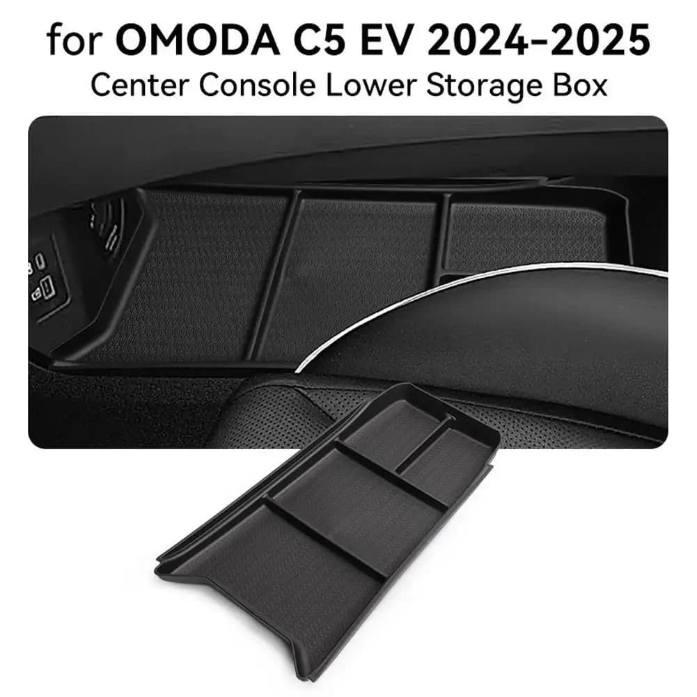 For Chery OMODA C5  EV Model 2024 2025 Center Console Lower Storage Box Car Tray TPE Organizers Accessories Tidying Black