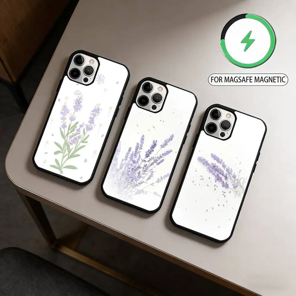 Lavender Purple Flowers Magnetic For Magsafe Wireless Charging Phone Case For iPhone17,16,15,14,13,12,11 Plus,Pro Max