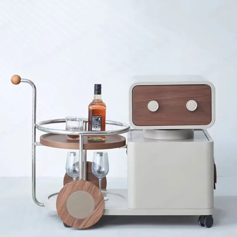Modern Urban Port Metal Frame Kitchen Storage Trolley New Trending Bar Cart Wooden Drawers Custom Size Home Dining Hotels