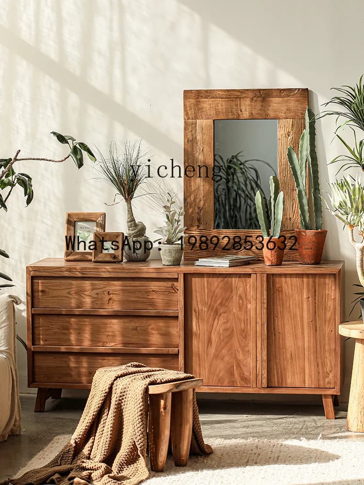 CC Old Elm Wood Solid Wood Vintage Distressed High-End Feel Living Room Entrance Storage Cabinet