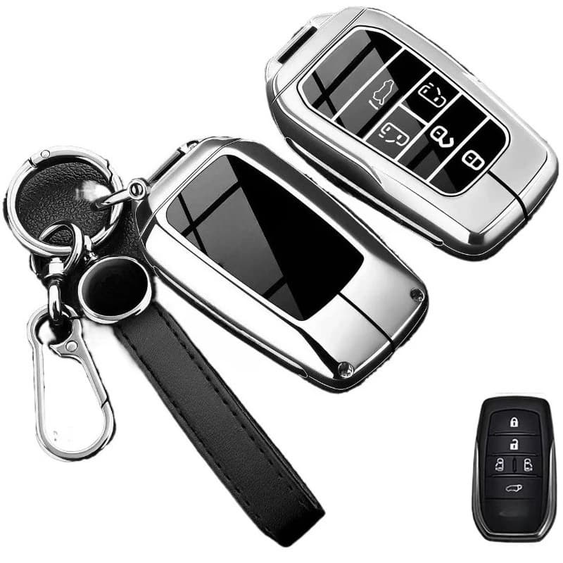 Premium Zinc Alloy Key Cover Case for Toyota Granvia/Sienna/Alphard - Protective Key Fob Shell Key Bag Chain