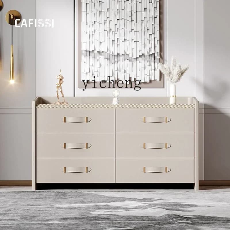 ZZ Italian Style Light Luxury Locker Hong Kong Style Chest of Six Drawers Bedroom Simple Post-Modern TV Bench for Bedroom