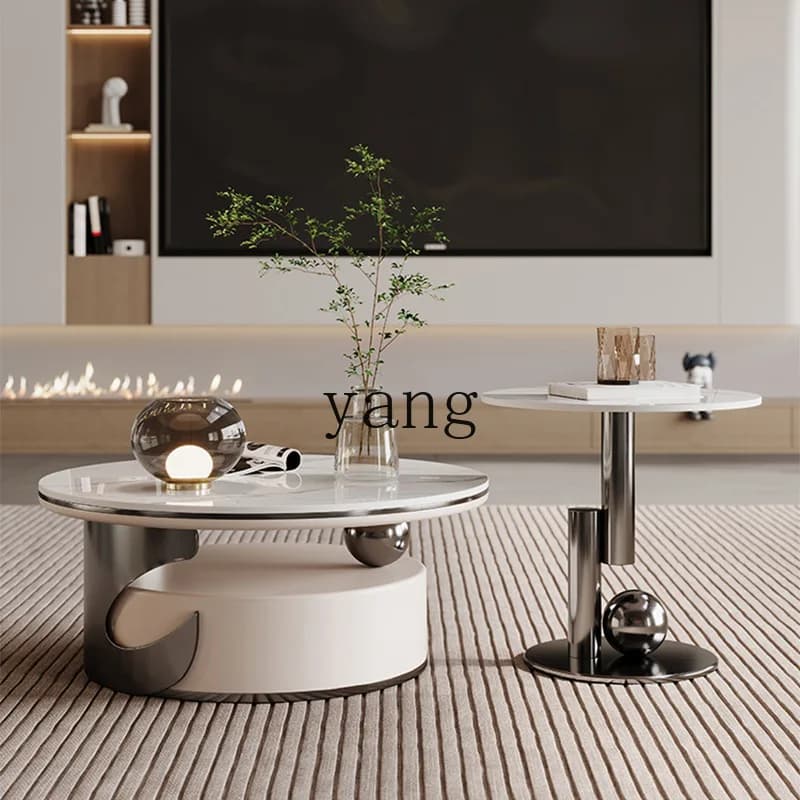 LTT light luxury round rock slab coffee table household living room small apartment simple tea table marble coffee table