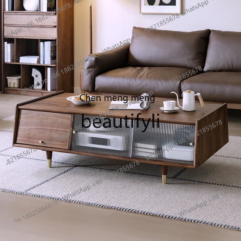 178Italian light luxury North American black walnut all-solid wood coffee table living room designer home tea table