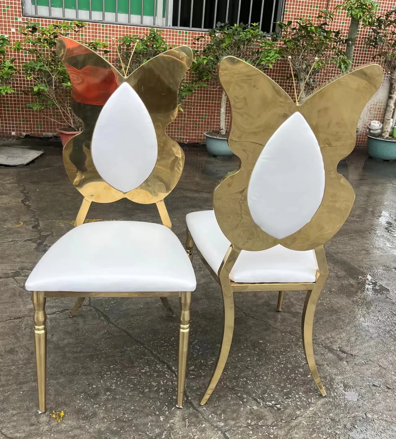 Wholesale high back hotel white leather stainless steel dining chair for wedding