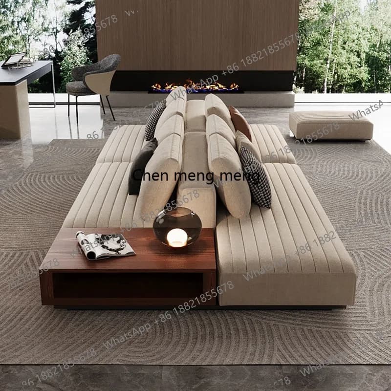 Retro style double-sided seated fabric sofa large apartment simple medieval living room sofa cotton and linen