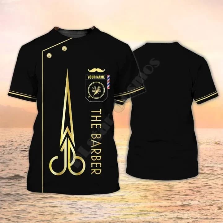 Custom Barber Shirt Barber Shop Uniform Black & Gold 3D Printed Unisex Men/Women Harajuku Streetwear Funny Short Sleeve T-shirt