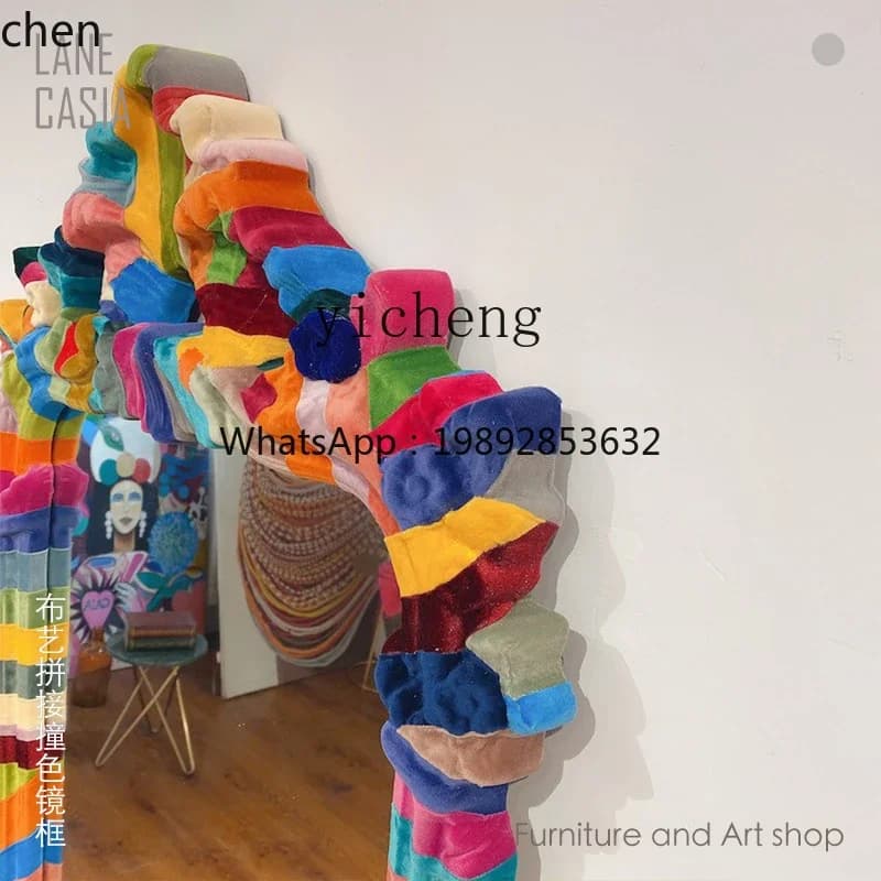 Z30-   special-shaped light luxury contrasting color patchwork decorative mirror full body fitting mirror ins wall decoration