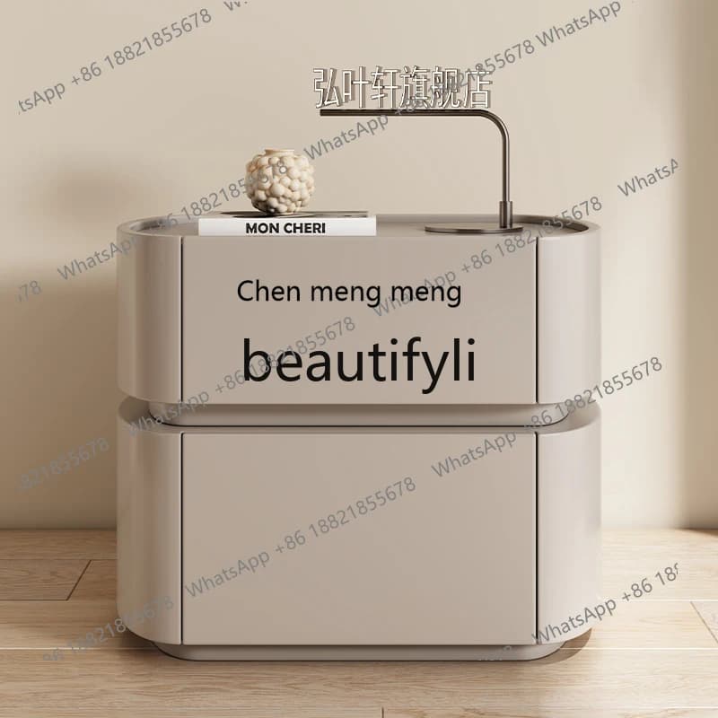 Solid wood bedside table Cream style light luxury high-end master bedroom small coffee table storage box  R