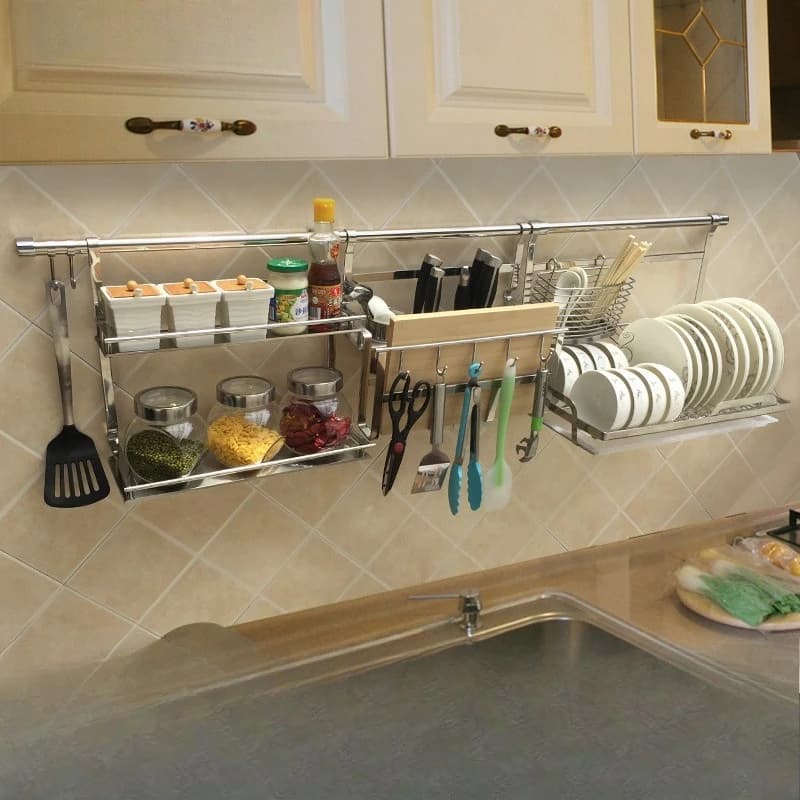 Kitchen Shelf Wall Storage Pot Lid Rack Dish Rack 304 Stainless Steel Pendant Rack Chopsticks Cage